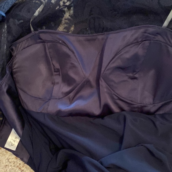 Formal long navy sequins, draped fitted gown - Picture 12 of 12